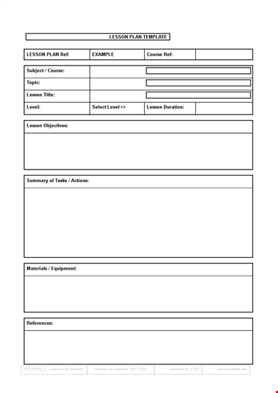 lesson plan template for any course or level template