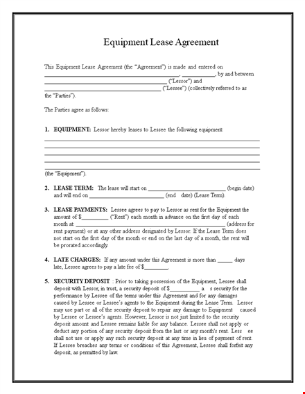 printable equipment lease agreement template