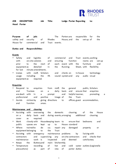lodge porter job description template