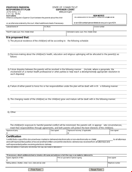 create a comprehensive parenting plan for the court | child custody template template