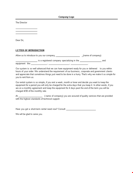 equipment letter of introduction | company introduction template