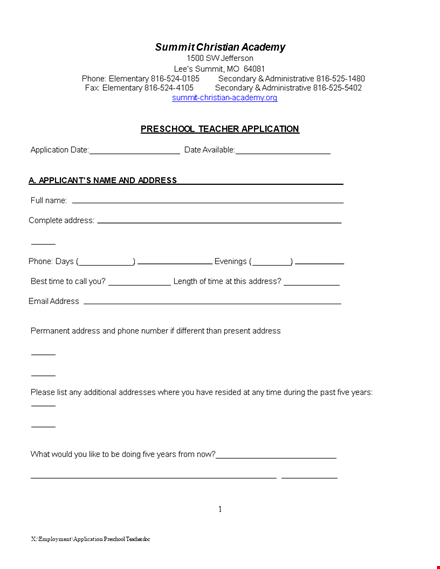 preschool teacher application letter: employment, reporting, credit, information, and consumer template