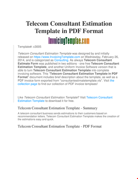 professional estimate template for consultant in telecom | free invoice template