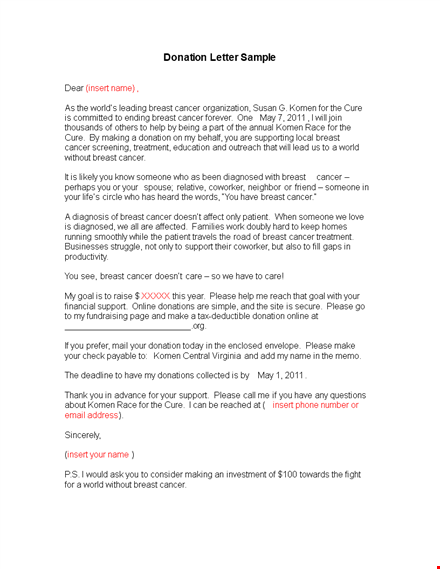 support breast cancer research: please donate today | donation request letter template
