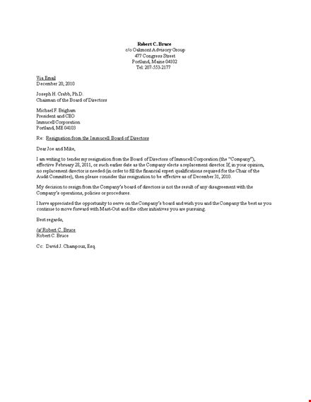 corporate board of director resignation letter template