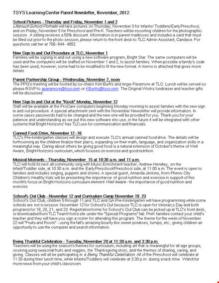 bright november preschool newsletter template for children template
