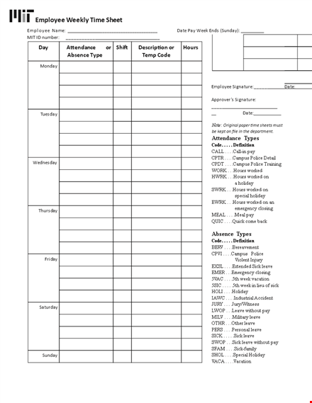 employee weekly time sheet template template