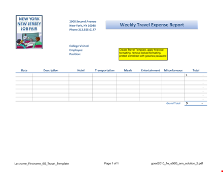 weekly travel expense report template