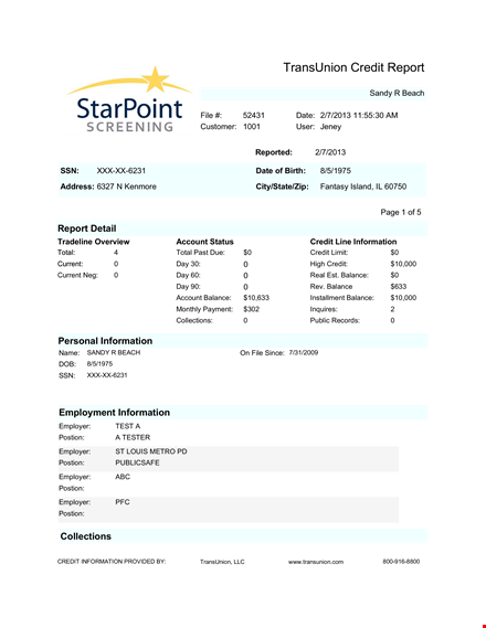 free transunion credit report template