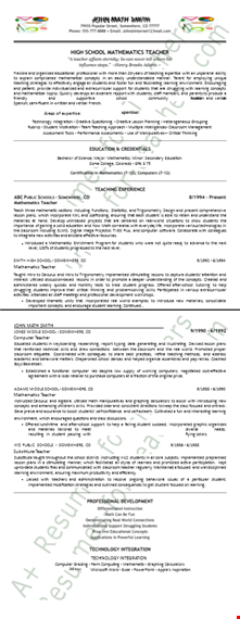 high school teacher resume template template