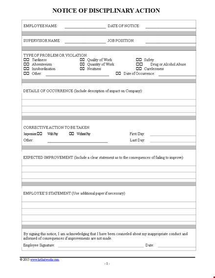 disciplinary action form - notice employee | explained action template