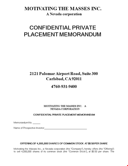 private placement memorandum template for company | business stock template