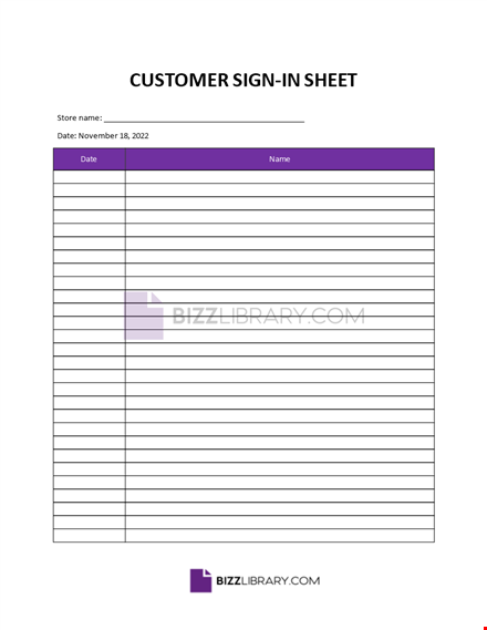 customer sign-in sheet template