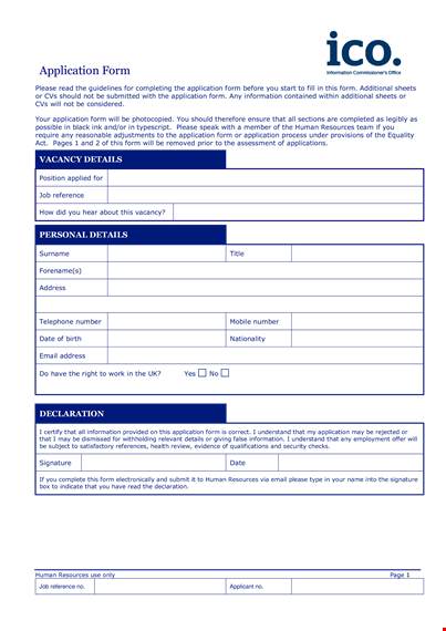employee job application form template