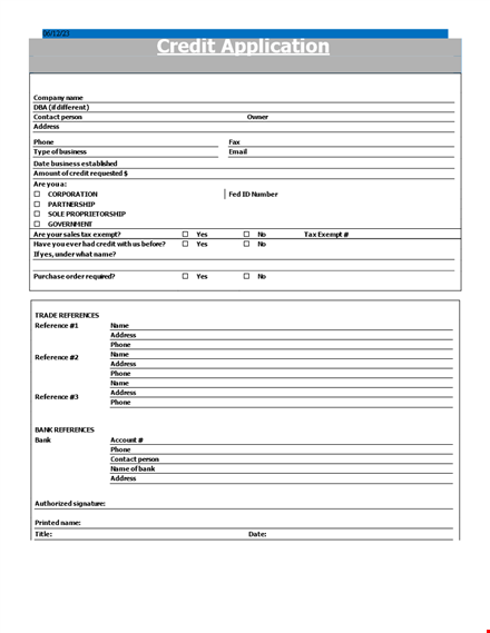 credit application form template