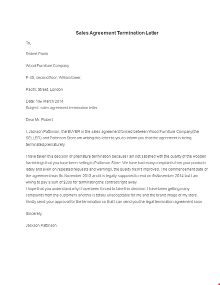 sales agreement termination letter template