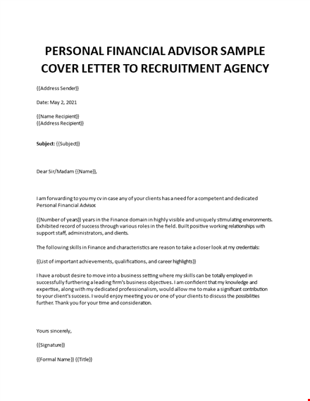 personal financial advisor cover letter template