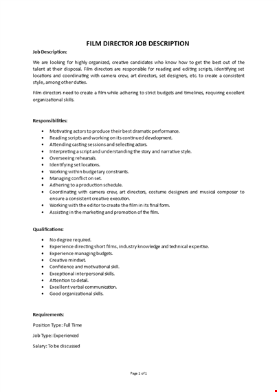 film director job description template