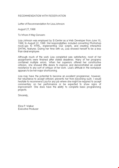 free recommendation letter template from manager | august johnson showed template