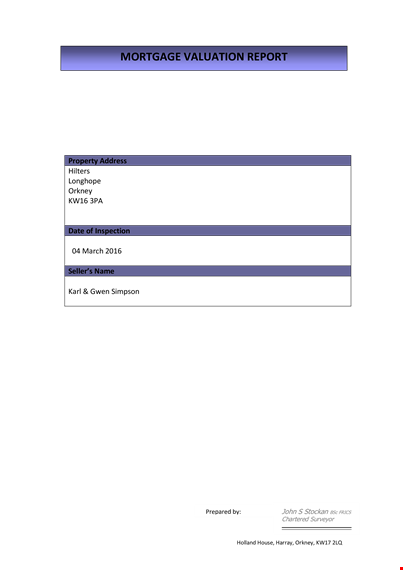 mortgage valuation report template