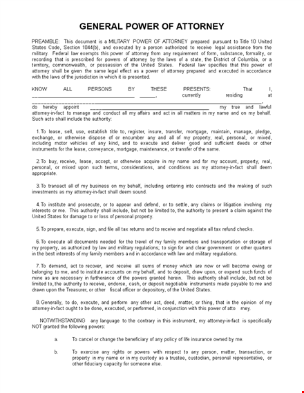 general power of attorney legal form template