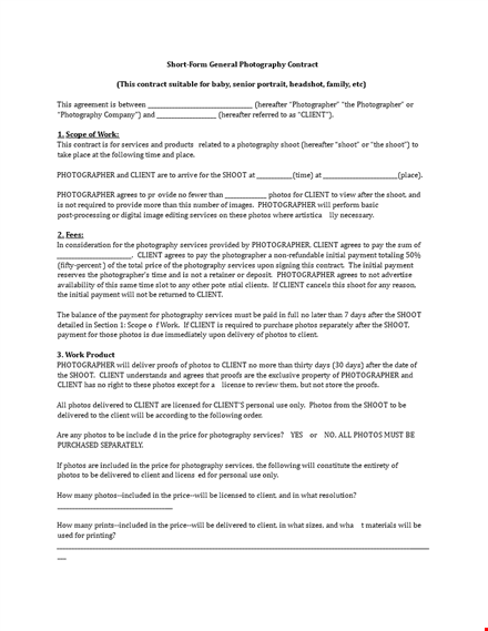 general photography contract template