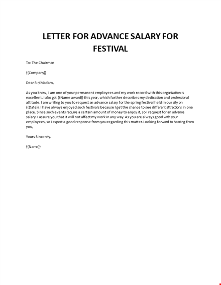 letter for advance salary for festival template