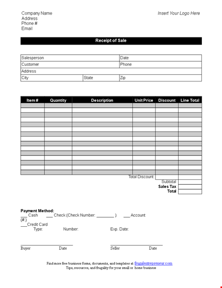 free sales receipt template template