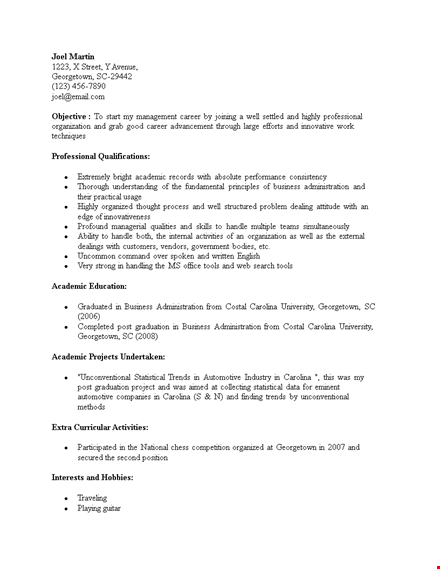 mba fresher resume objective template