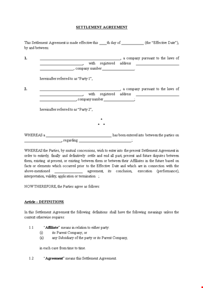 settlement agreement between parties | company contract template