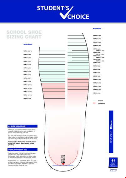 printable girls' school shoe size chart - measure for perfect fit template