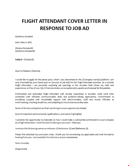 flight attendant cover letter  template