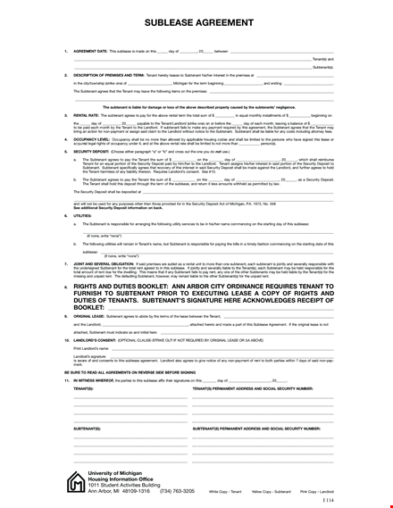 sublease agreement template for tenants and subtenants | landlord security deposit template