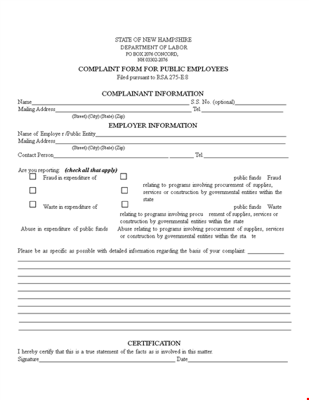 public employee complaint template