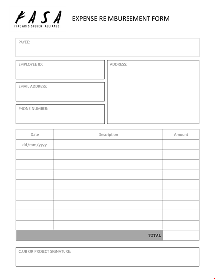 reimbursement form for expense address | fast and easy payee reimbursement template