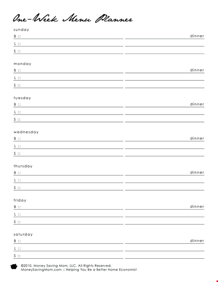 easy dinner meal plan template for weekly planning template