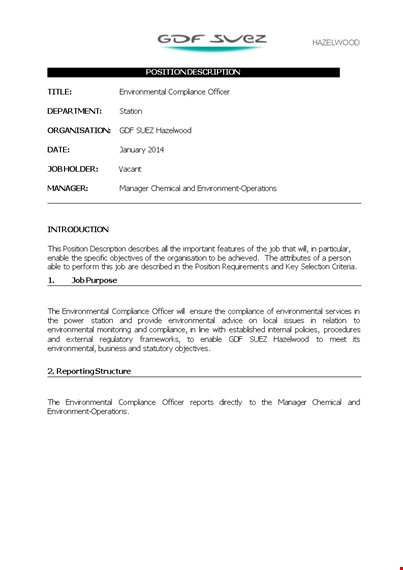 environmental compliance officer job description template