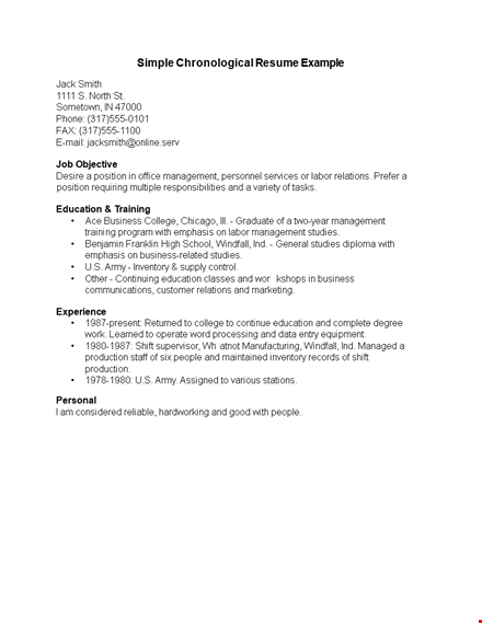 simple chronological resume example template