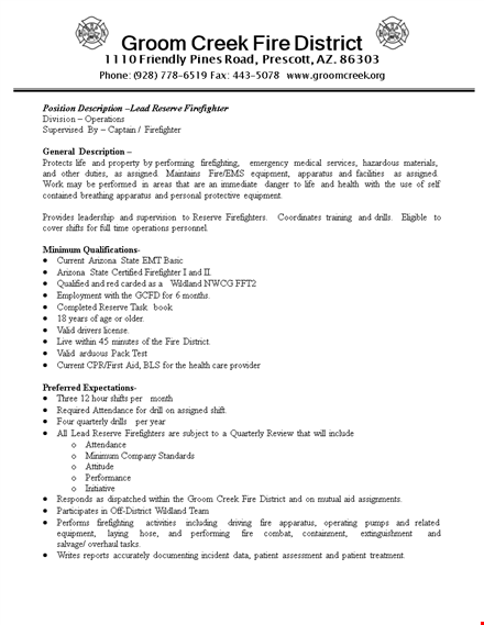 reserve firefighter job description template