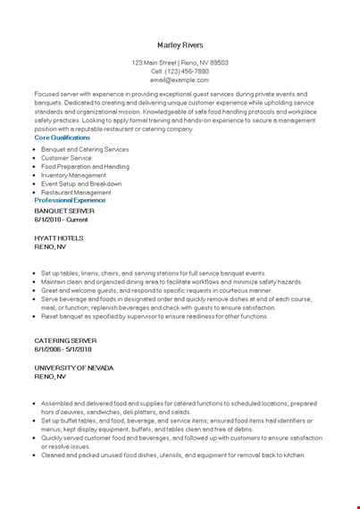 catering resume template