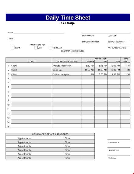 efficient timesheet template for clients and appointments - manage contracts easily template