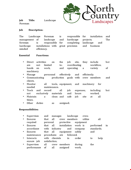 landscape foreman job description template