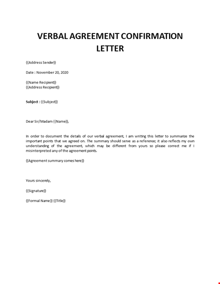 agreement confirmation letter template