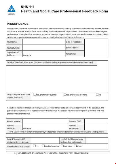 social care professional form template