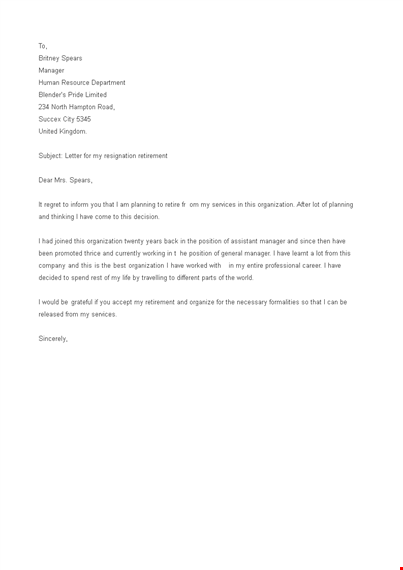 professional retirement resignation letter template