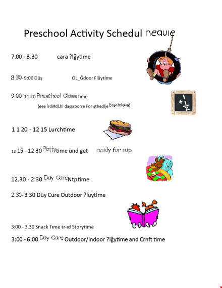 preschool activity schedule template