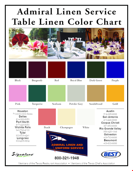 table linen color chart template template