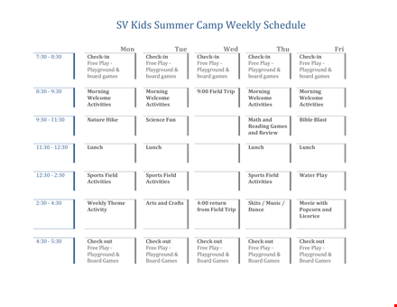 weekly schedule for kids - check, board, playground template