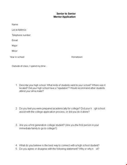 senior mentor application template for school and college students template