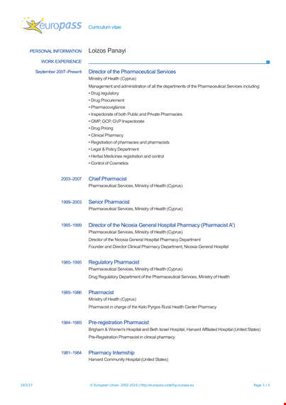 hospital pharmacist template